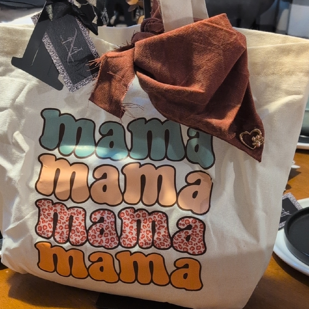 Mama Canvas Tote Bag with Brown Accent